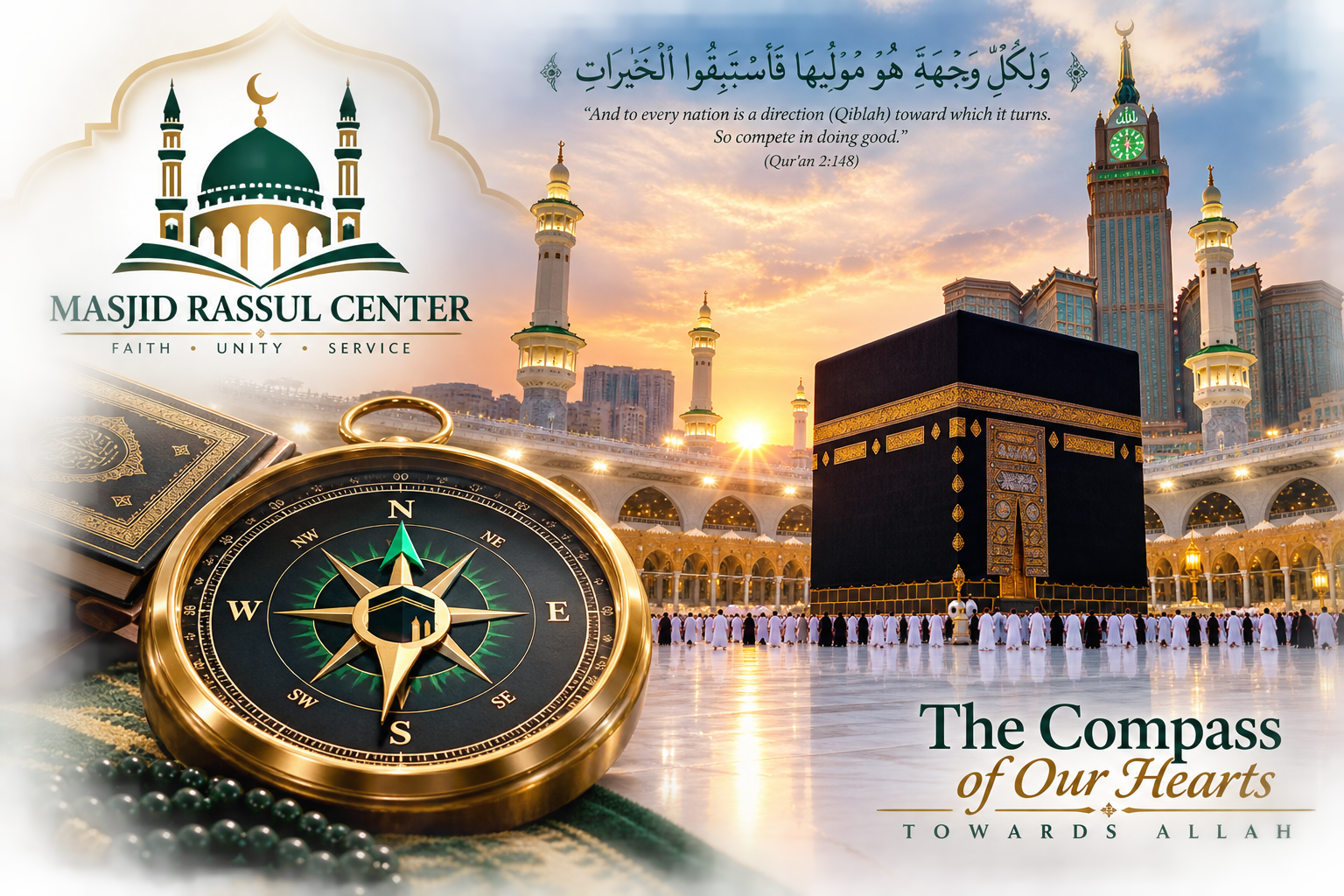 Kaaba and Qibla compass in Makkah